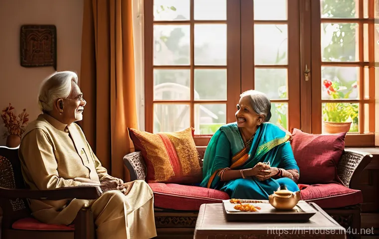 고령자 주택 연금 - **Prompt 1: "A serene indoor scene featuring a dignified, elderly Indian couple in their late 60s to...